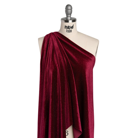 Glitter Stretch Polyester Velour - Burgundy - Designer Deadstock