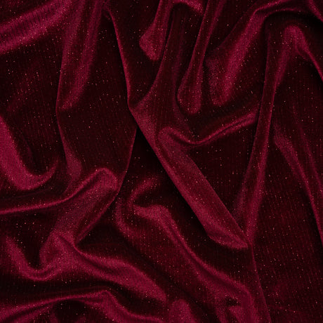 Glitter Stretch Polyester Velour - Burgundy - Designer Deadstock