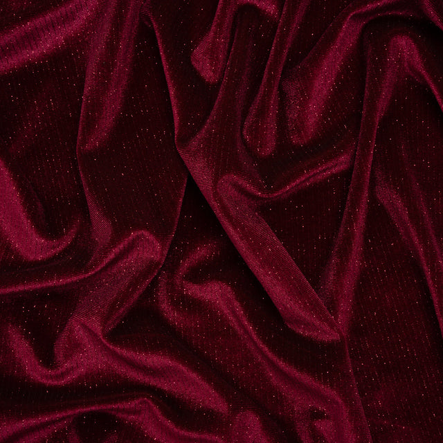 Glitter Stretch Polyester Velour - Burgundy - Designer Deadstock