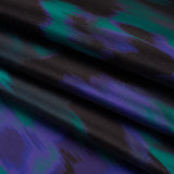 Polyester Twill Print - Emerald, Black and Ultramarine Blue Ikat Floral - Designer Deadstock