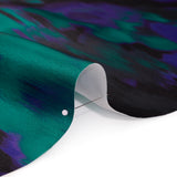 Polyester Twill Print - Emerald, Black and Ultramarine Blue Ikat Floral - Designer Deadstock