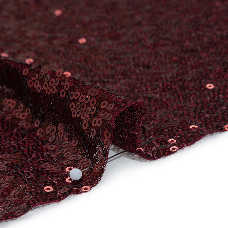 Stretch Polyester Mesh with Allover Baby Sequins - Burgundy - Designer Deadstock