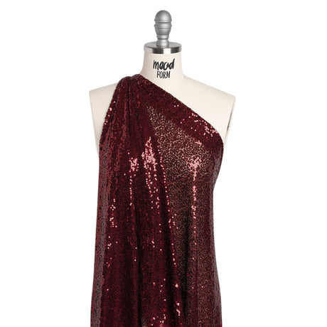 Stretch Polyester Mesh with Allover Baby Sequins - Burgundy - Designer Deadstock
