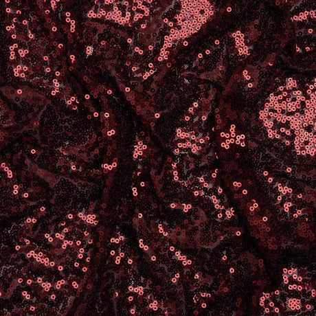 Stretch Polyester Mesh with Allover Baby Sequins - Burgundy - Designer Deadstock