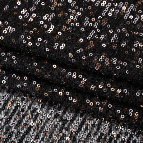 Stretch Polyester Mesh with Baby Sequins - Black and Gold Stripes - Designer Deadstock