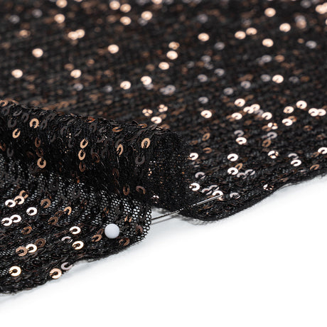 Stretch Polyester Mesh with Baby Sequins - Black and Gold Stripes - Designer Deadstock