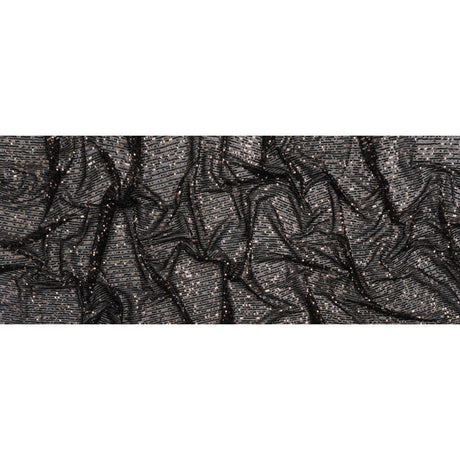 Stretch Polyester Mesh with Baby Sequins - Black and Gold Stripes - Designer Deadstock