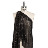 Stretch Polyester Mesh with Baby Sequins - Black and Gold Stripes - Designer Deadstock