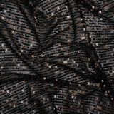 Stretch Polyester Mesh with Baby Sequins - Black and Gold Stripes - Designer Deadstock