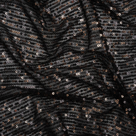 Stretch Polyester Mesh with Baby Sequins - Black and Gold Stripes - Designer Deadstock