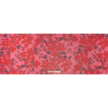 Polyester Chiffon with Metallic Pinstripes - Dark Pink, Red and Burgundy Floral - Designer Deadstock