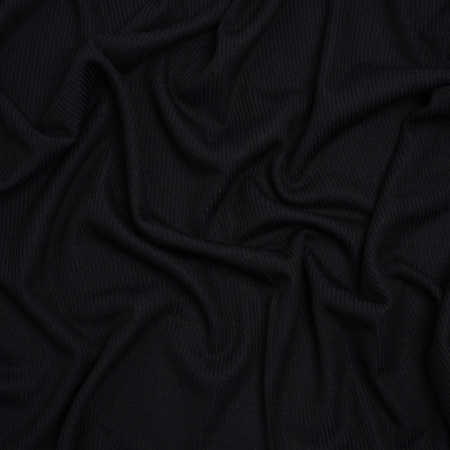 Stretch Rayon 2x2 Rib Knit - Black - Designer Deadstock