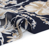 Polyester Chiffon with Puffy Print - Navy, Ivory and Tan Floral - Designer Deadstock