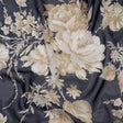 Polyester Chiffon with Puffy Print - Navy, Ivory and Tan Floral - Designer Deadstock
