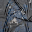 Foiled Polyester Chiffon Print - Black, Blue and Silver Ikat Roses - Designer Deadstock
