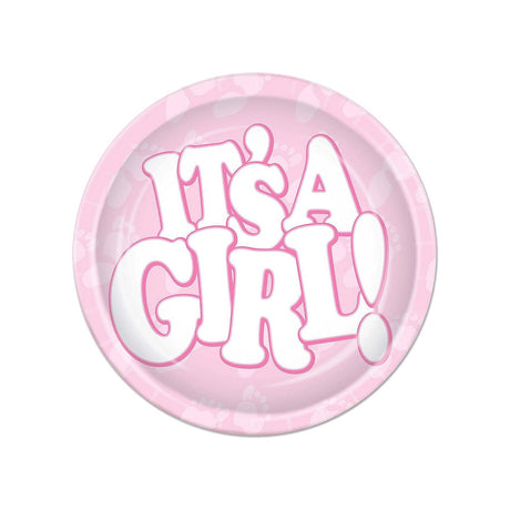 12 Pack 7" It's A Girl Plates Baby Shower Decorations Pink Disposable Tableware Set