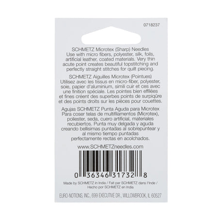 Schmetz Microtex Sharp Machine Needles - 60/8 - 5 ct