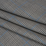 Wool Suiting Made in Italy - Black, White and Sky Blue Glen Plaid - Deadstock