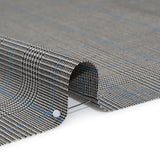 Wool Suiting Made in Italy - Black, White and Sky Blue Glen Plaid - Deadstock