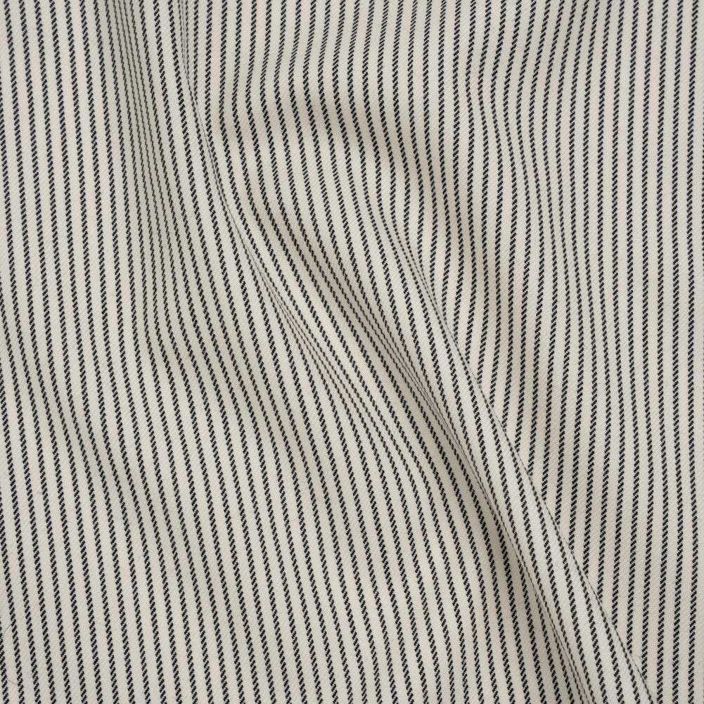 Wool Twill Suiting by Alexander McQueen - Cream and Black Chalk Stripes - Designer Deadstock