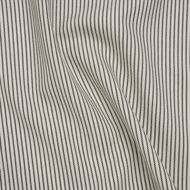 Wool Twill Suiting by Alexander McQueen - Cream and Black Chalk Stripes - Designer Deadstock
