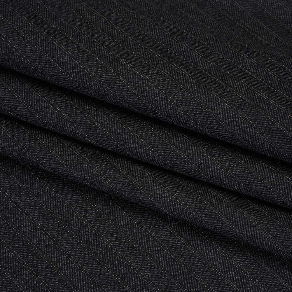 Herringbone Twill Wool Suiting by Alexander McQueen - Charcoal and White Stripes - Designer Deadstock