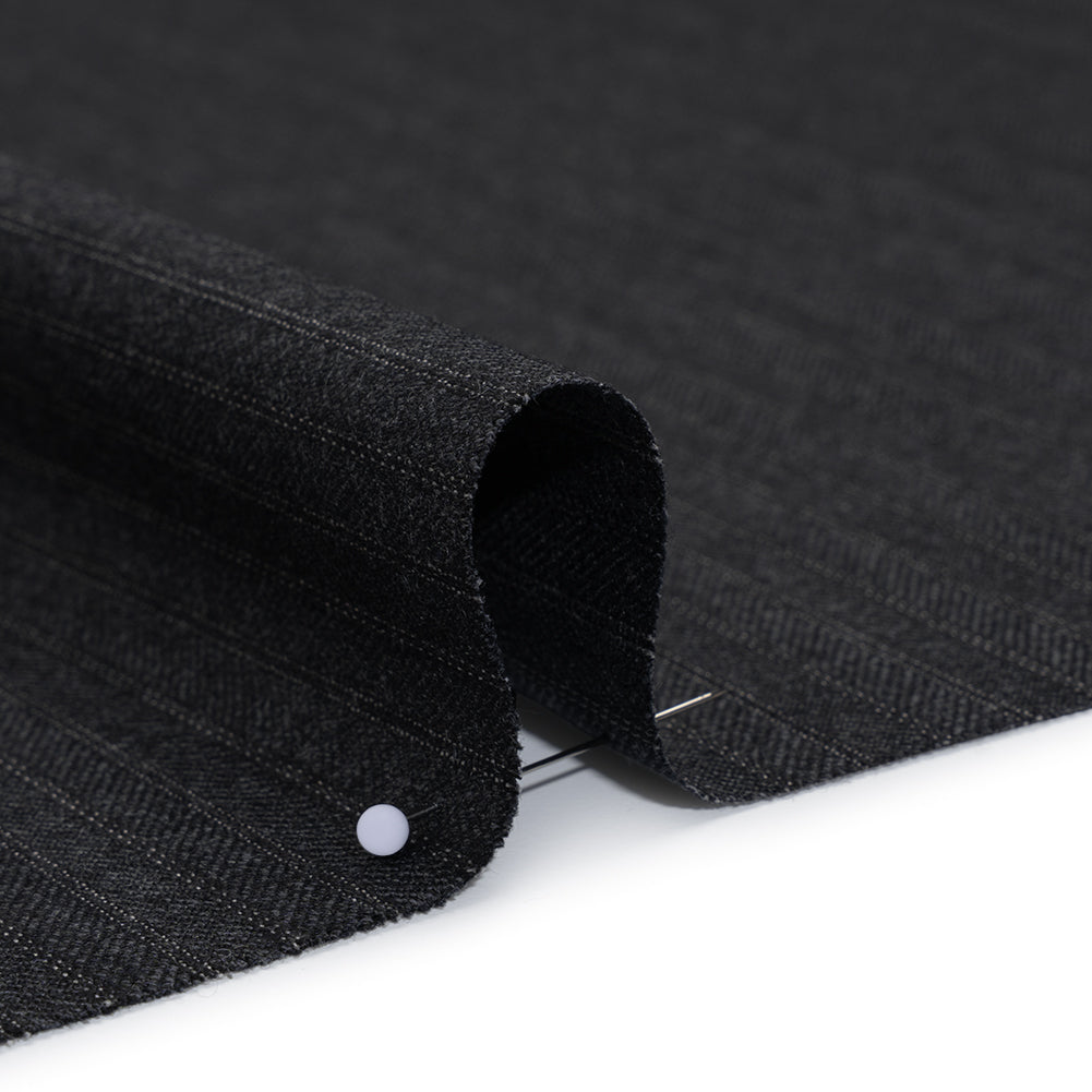 Herringbone Twill Wool Suiting by Alexander McQueen - Charcoal and White Stripes - Designer Deadstock