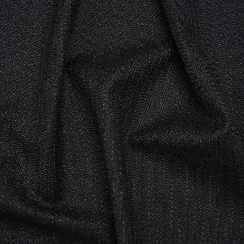 Herringbone Twill Wool Suiting by Alexander McQueen - Charcoal and White Stripes - Designer Deadstock