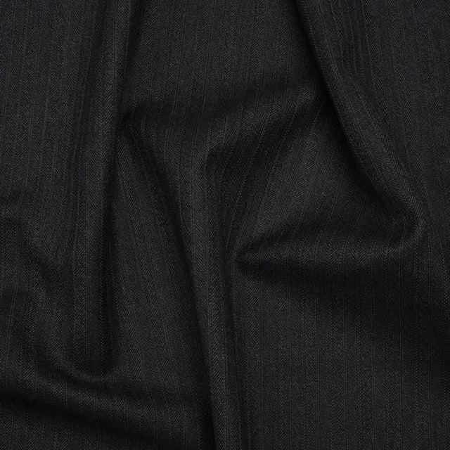 Herringbone Twill Wool Suiting by Alexander McQueen - Charcoal and White Stripes - Designer Deadstock