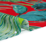 Silk Charmeuse Print 16MM, Made in Italy - Red and Green Tropical Leaves