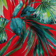 Silk Charmeuse Print 16MM, Made in Italy - Red and Green Tropical Leaves