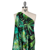 Silk Charmeuse Print 16MM, Made in Italy - Black and Green Tropical Leaves