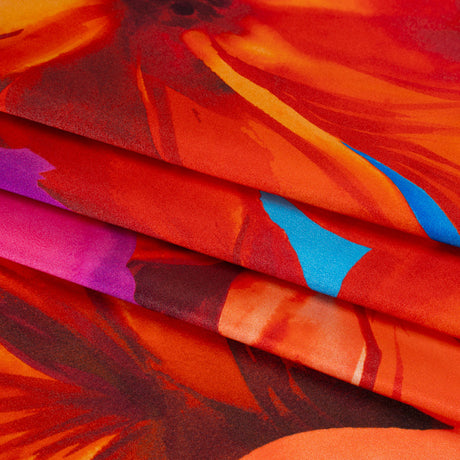 Silk Charmeuse Print 16MM, Made in Italy - Bright Pink, Coral Orange and Blue Painterly Flowers