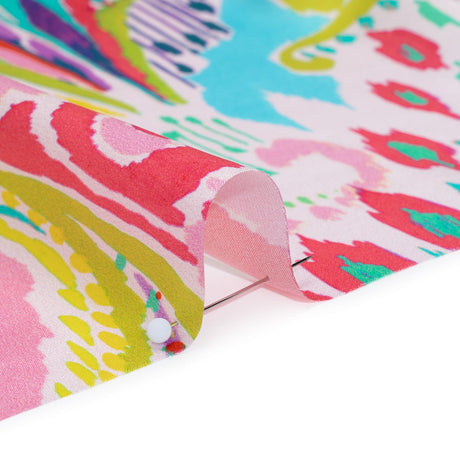 Silk Charmeuse Print 16MM, Made in Italy - White, Yellow and Purple Painterly Ikat Paisley