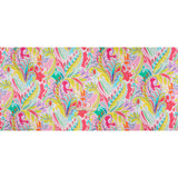 Silk Charmeuse Print 16MM, Made in Italy - White, Yellow and Purple Painterly Ikat Paisley