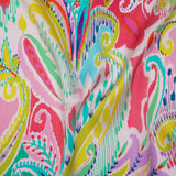Silk Charmeuse Print 16MM, Made in Italy - White, Yellow and Purple Painterly Ikat Paisley