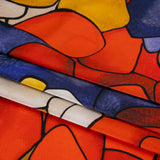 Silk Charmeuse Print 16MM, Made in Italy - Red, Golden Yellow and Dark Blue Stained Glass Roses