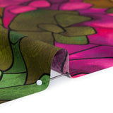 Silk Charmeuse Print 16MM, Made in Italy - Olive Green, Tan and Bright Pink Stained Glass Roses