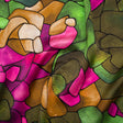Silk Charmeuse Print 16MM, Made in Italy - Olive Green, Tan and Bright Pink Stained Glass Roses