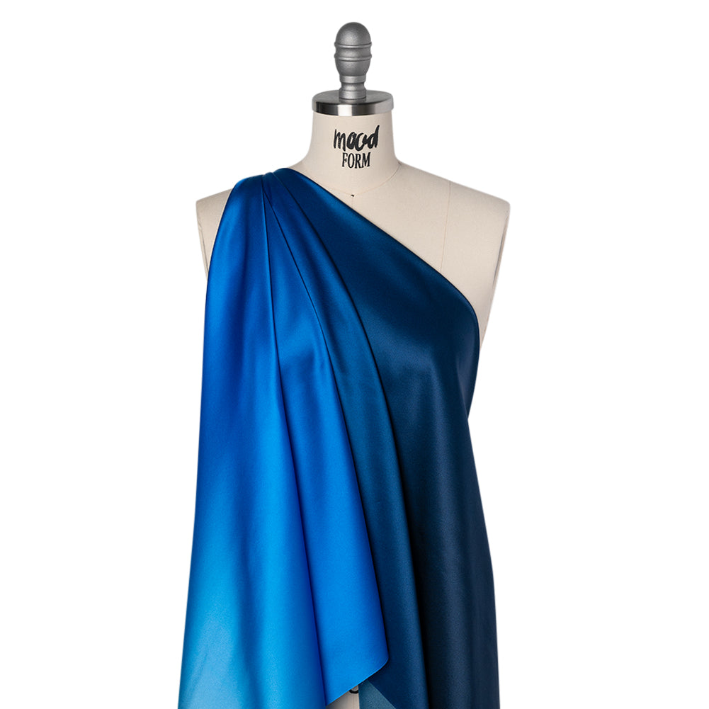 Silk Charmeuse Print 16MM, Made in Italy - Sky Blue, Bright Blue and Navy Ombre
