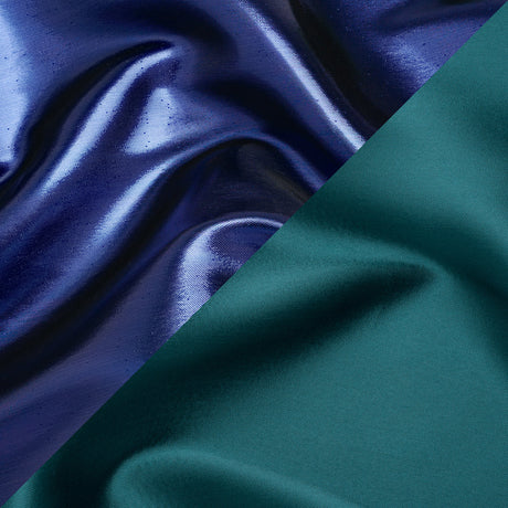 Double Faced Lame Mikado - Dark Teal and Navy - Sara Collection