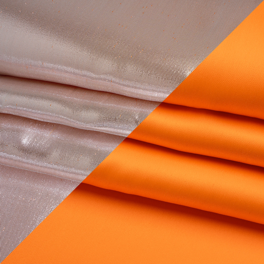 Double Faced Lame Mikado - Neon Orange and Silver - Sara Collection