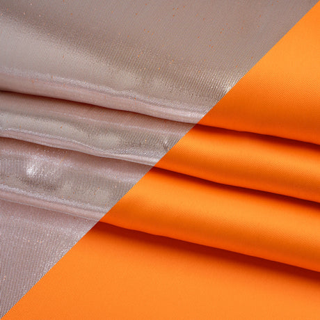 Double Faced Lame Mikado - Neon Orange and Silver - Sara Collection