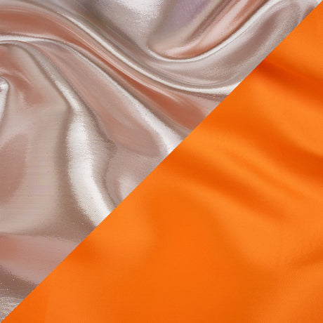 Double Faced Lame Mikado - Neon Orange and Silver - Sara Collection