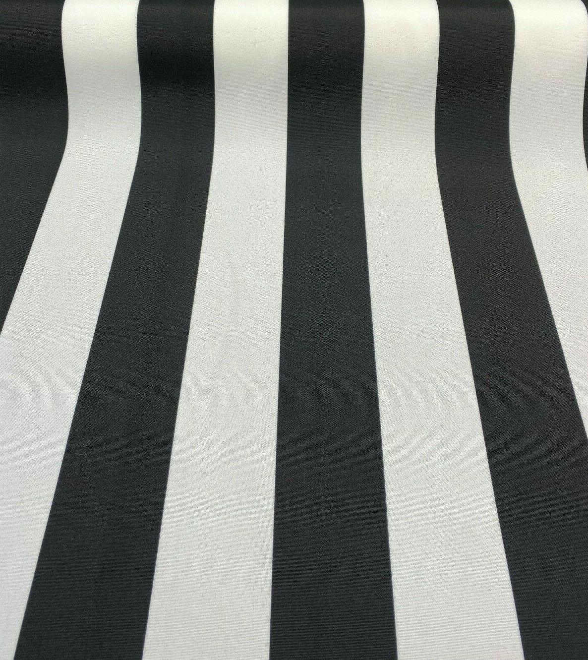 Luxury Stripe Solarium Polyester Fabric - Black And White Vertical Stripes, 54" Width (1 Yard)