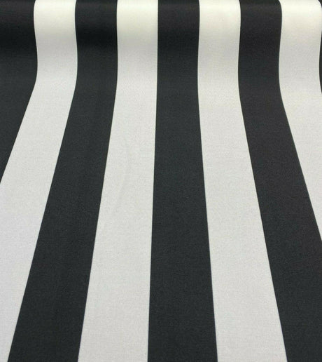 Luxury Stripe Solarium Polyester Fabric - Black And White Vertical Stripes, 54" Width (1 Yard)