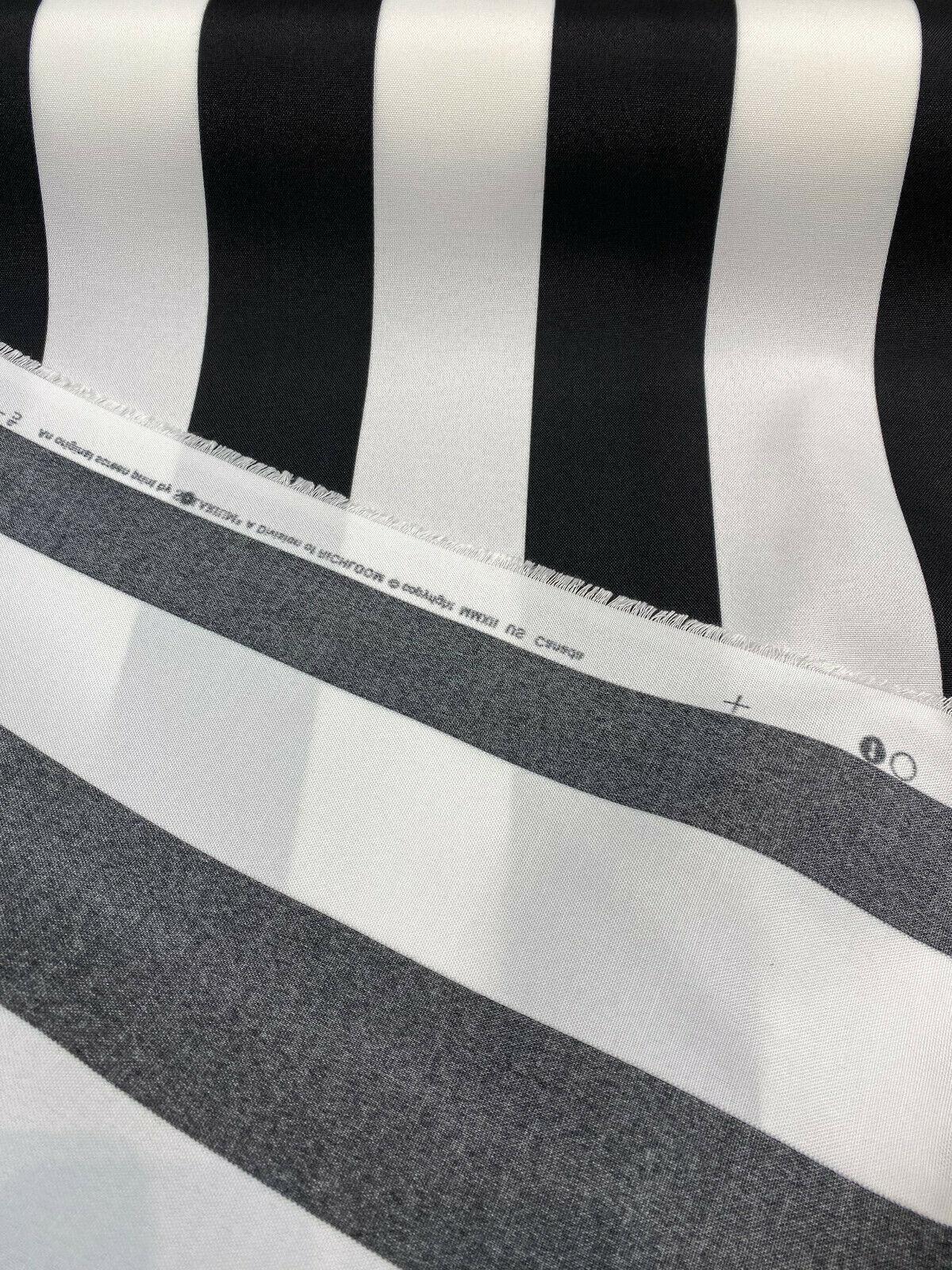 Luxury Stripe Solarium Polyester Fabric - Black And White Vertical Stripes, 54" Width (1 Yard)
