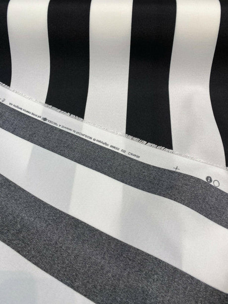 Luxury Stripe Solarium Polyester Fabric - Black And White Vertical Stripes, 54" Width (1 Yard)