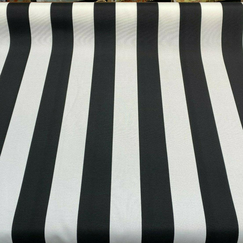 Luxury Stripe Solarium Polyester Fabric - Black And White Vertical Stripes, 54" Width (1 Yard)