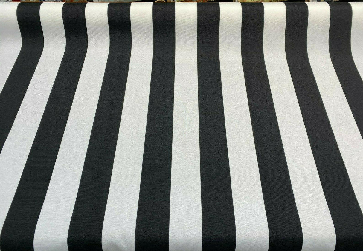 Luxury Stripe Solarium Polyester Fabric - Black And White Vertical Stripes, 54" Width (1 Yard)